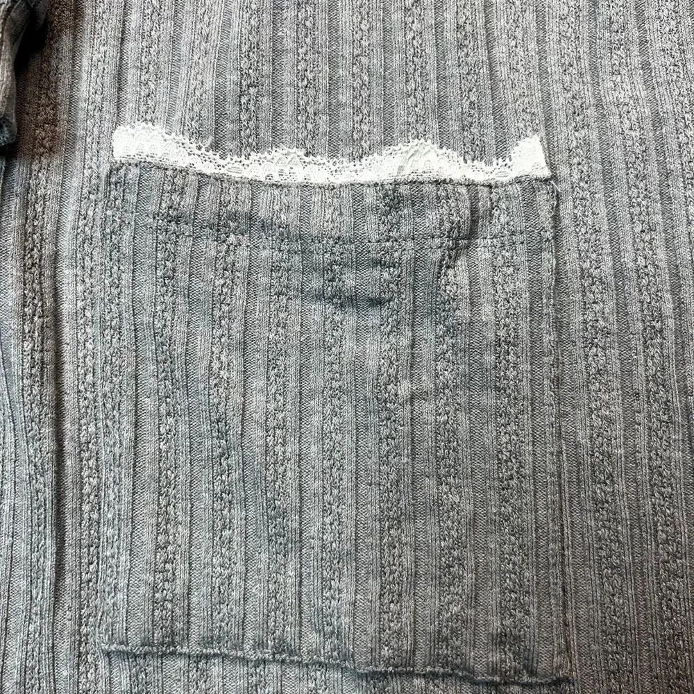 Blu Pepper NWT Open-Front Gray Ribbed Cardigan with Lace-Trim Pockets Size L